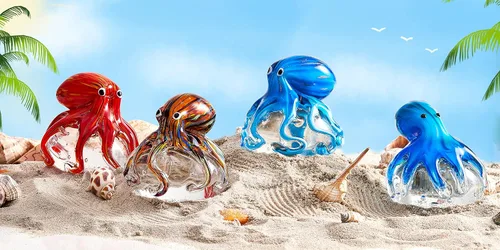 Vista 8 de EUSTUMA Adorno de figura de pulpo de vidrio soplado a mano, adorno de animales marinos para acuario de pecera, colección de animales marinos