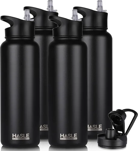 Vista 43 de HASLE OUTFITTERS Botella de agua aislada de 22 onzas, botella de agua de acero inoxidable de doble pared de boca ancha con tapa de popote y tapa