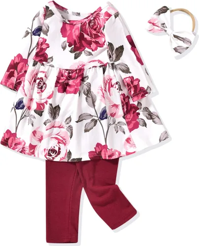 Vista 10 de Aalizzwell Conjunto de túnica floral para niñas pequeñas para otoño e invierno Naranja