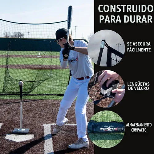 Vista 6 de Web Flex® 7x7 ft Portable Baseball & Softball Batting Practice Screen Net, Durable Nylon & Metal Frame, Protective Batting Net for Pitching &