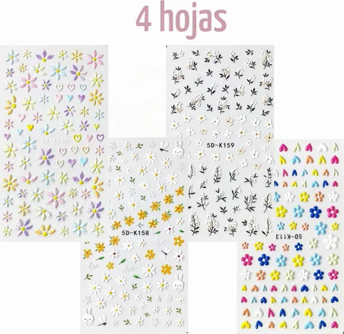 Vista 7 de Calcomanías de arte de uñas de flores 5D en relieve, calcomanías de uñas autoadhesivas para primavera y verano, accesorios de flores 3D