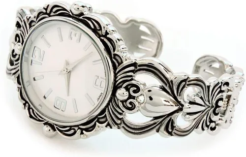 Vista 2 de STC Metal plateado decorado gran cara ovalada reloj brazalete brazalete de mujer
