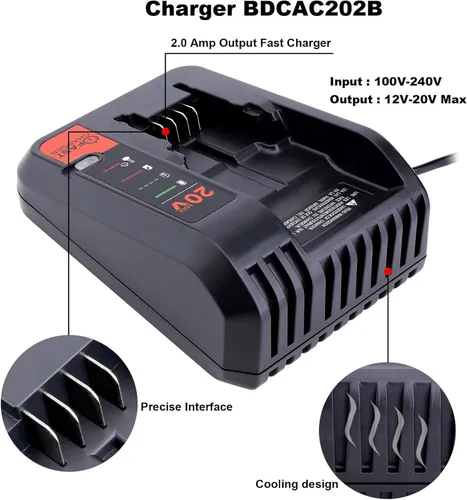 Vista 3 de 20V MAX Fast Battery Charger Compatible with Black and Decker 12V 20V Lithium Battery, Compatible with Black and Decker Lithium Charger 20 Volt