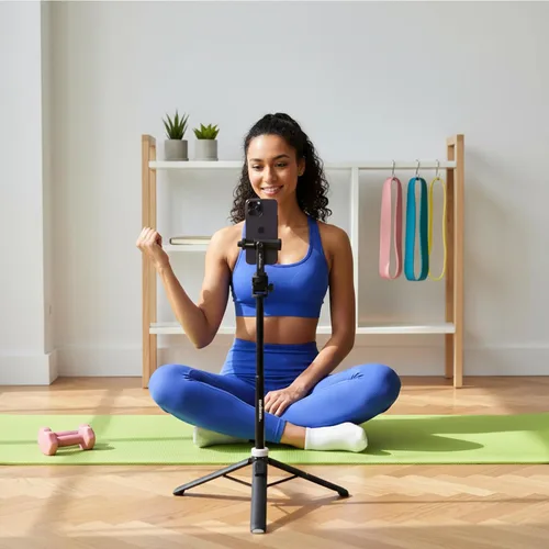 Vista 2 de Audience Trípode de teléfono de 70 pulgadas y palo para selfie, soporte extensible 3 en 1 con control remoto Bluetooth para iPhone y Android