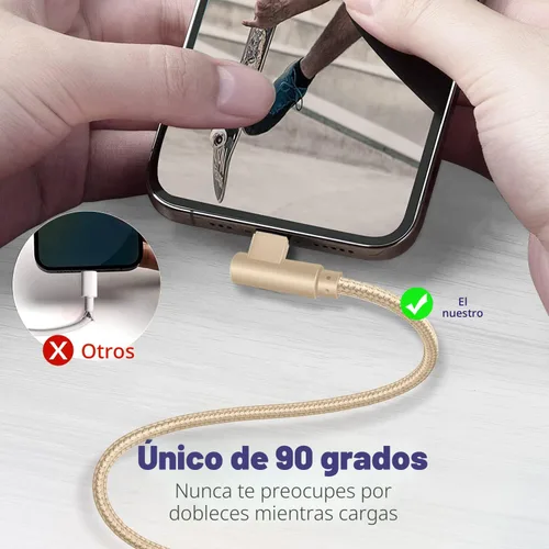 Vista 4 de Cargador para iPhone, paquete de 3 cables Lightning de 6 pies [certificado Apple MFi] Cable de carga rápida para iPhone de 90 grados, cable trenzado