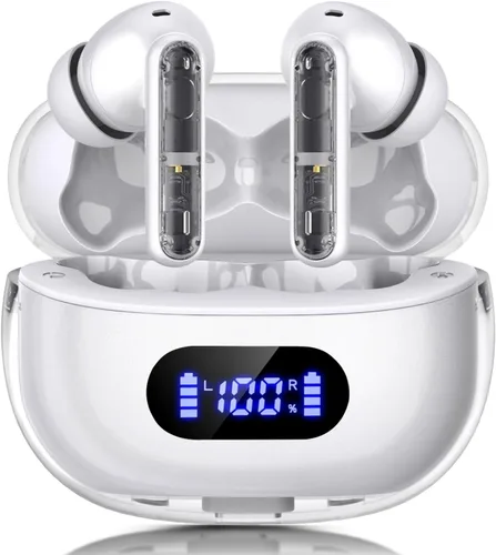 Vista 8 de Auriculares inalámbricos azules P1 PRO, auriculares inalámbricos Bluetooth con micrófonos de llamada clara, ajuste cómodo, IPX7 impermeable, batería
