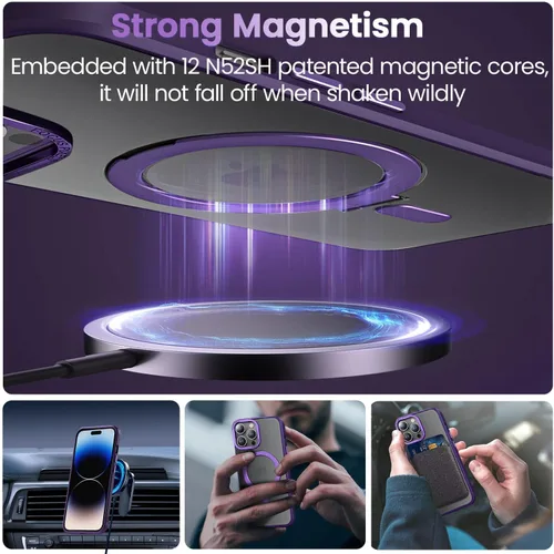 Vista 4 de QLTYPRI Funda magnética para iPhone 13 Pro Max compatible con MagSafe con soporte invisible, delgada, translúcida mate, a prueba de golpes, funda