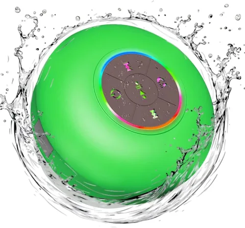 Vista 14 de Altavoz de ducha Bluetooth con LED – Altavoz mini inalámbrico portátil con micrófono y ventosa, resistente al agua IPX4 para ducha, viaje, piscina