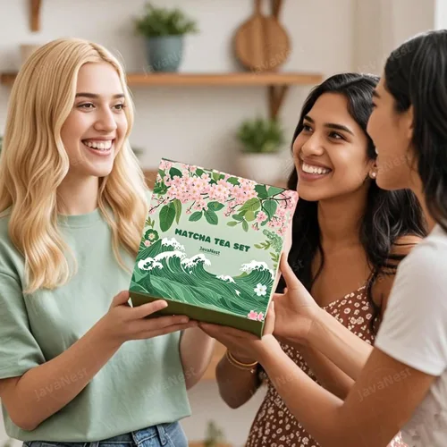 Vista 4 de Juego de té Matcha de 7 piezas con tarjeta de regalo, batidor de bambú de 120 puntas, cuenco de cerámica con boquilla, soporte para batidor