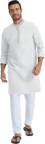 Vista 3 de LVCBL Muslim Thobe para hombres Caftán para hombres Hombres Islamic Thobe Mens Kaftan Blanco