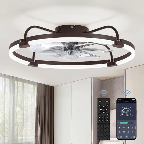 Vista 9 de LEDIARY Ventiladores de techo de 24" con luces y control remoto, luz LED de Dorado