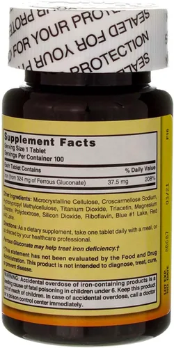 Vista 3 de Nature`s Blend Tabletas de gluconato ferroso 325 mg 100 unidades por botella (5 botellas)