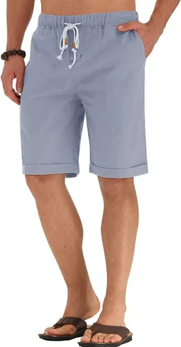 Vista 50 de Sailwind Pantalones cortos de lino para hombre, pantalones cortos casuales de playa con cordón
