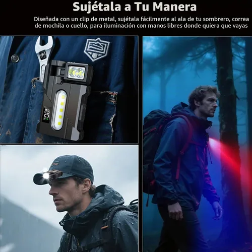 Vista 7 de Linterna EDC recargable 2026 con cabezal de lámpara giratorio, mini linterna súper brillante de 500 lúmenes, linternas portátiles de bolsillo plano