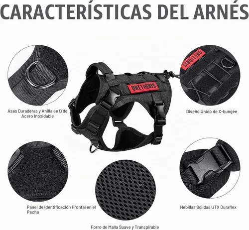 Vista 3 de OneTigris Chaleco Arnés Táctico para Perros, Chaleco para Perro de Servicio Sin Tirones con Paneles de Velcro, Arnés Chaleco Ajustable para Perros