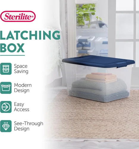 Vista 4 de Sterilite Programa de Color Paquete de 6, Contenedores de Almacenamiento Grandes de Plástico Transparente con Tapas, 64 Cuartos, Azul - Cajas