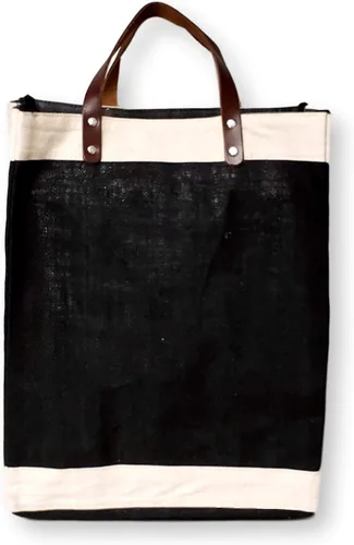 Vista 4 de Bolsa de mano ecológica con asa de cuero de yute y algodón