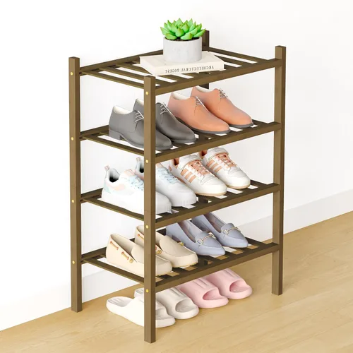 Vista 19 de Smiry Zapatero de bambú para armario, organizador de zapatos de madera de 3 niveles, estante apilable de almacenamiento de zapatos de madera