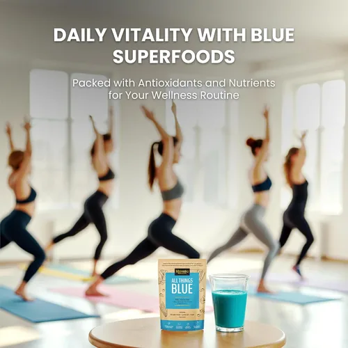 Vista 5 de Polvo de espirulina azul con flor de guisante mariposa y arándano, superalimento antioxidante 100% vegano para inmunidad, salud intestinal y apoyo