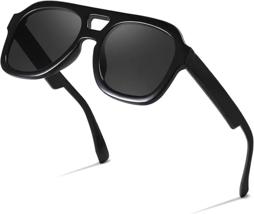 Vista 8 de FEISEDY Gafas de sol estilo aviador vintage con doble puente para mujeres y hombres, gafas cuadradas grandes con marco grueso UV400 B2846