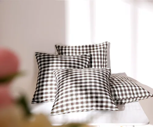 Vista 37 de Deconovo Almohada decorativa de lino sintético para el hogar, hecha a mano, a cuadros, para sofá, 18 x 18 pulgadas, gris oscuro y blanco