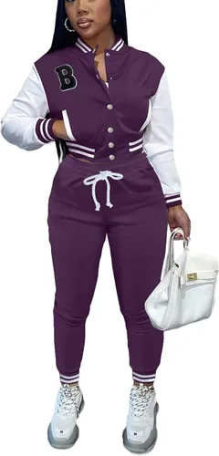 Vista 12 de Fooullaide - Chaqueta varsity para mujer con sudadera, conjunto de 2 piezas, sudadera con capucha, chaqueta de botones estilo letterman, conjunto