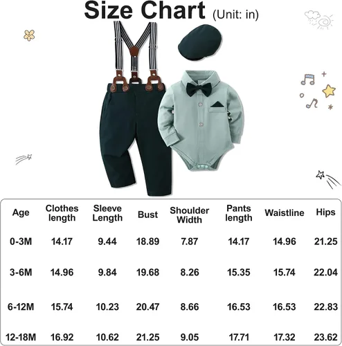 Vista 8 de WESIDOM Ropa de bebé niño 0-18M recién nacido traje de caballero, camisa+pajarita+boina+pantalón con tirantes Conjunto de ropa para bebé niño