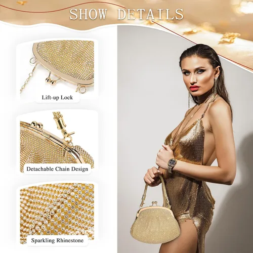 Vista 7 de UBORSE Bolso de mano con cuentas vintage de los años 20 para mujer, bolso formal de noche de boda, bolso de fiesta de cóctel con diamantes