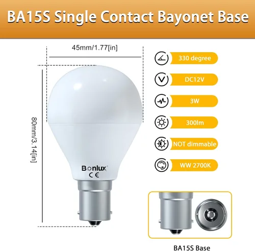 Vista 5 de Bonlux Bombillas LED de tocador de 12 voltios RV 1156 1141 1383 20-99, bombilla de repuesto de base de bayoneta de un solo contacto BA15S de 3 W