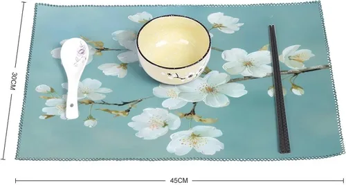 Vista 2 de Cherry Flower Branch Placemats Set of 6 Resistant Table Mats Washable Place Mats for Dinner Party Table Decoration