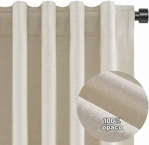 Vista 7 de Topfinel cortinas opacas de lino beige y blanco de 63 pulgadas de largo, 2 paneles para ventana pequeña, estilo natural de abedul bohemio y rústico