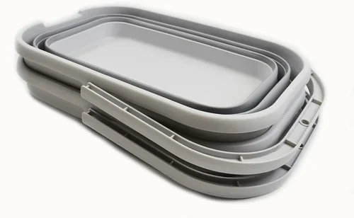 Vista 2 de SAMMART Cubo de agua plegable rectangular de 12 litros (3.1 galones) para campamento, pesca (gris (juego de 2))