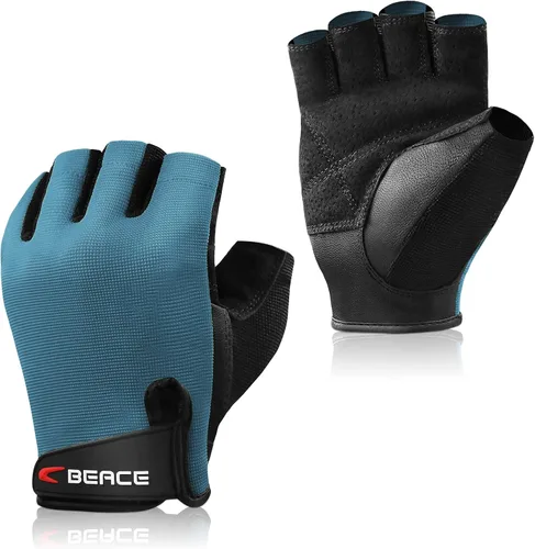 Vista 9 de Guantes de gimnasio BEACE para levantamiento de pesas, con palma de piel antideslizante para entrenamiento, fitness y culturismo para hombres