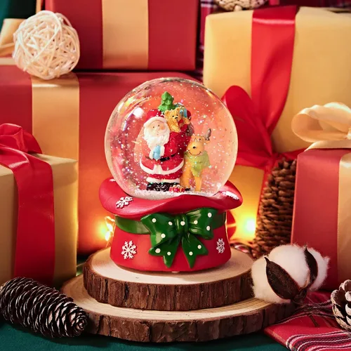 Vista 7 de Bola de Nieve Navideña de 100 mm con 8 Luces de Color, Bola de Nieve Musical, Papá Noel, Muñeco de Nieve, Reno, Caja de Música, Decoración Navideña