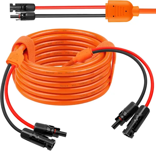 Vista 15 de Cable de extensión solar de calibre 14 de 10 pies, cable de panel solar de 10 AWG con conectores hembra y macho, cables solares principales rojos