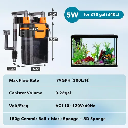 Vista 6 de hygger Filtro externo de acuario para colgar en la parte posterior, filtro silencioso para tanque de peces con filtración de 3 etapas, motor
