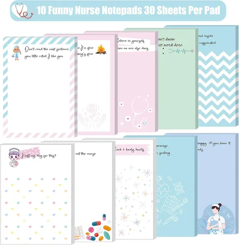 Vista 3 de Fuutreo 10 unidades divertidas de notas adhesivas para enfermeras, regalos de agradecimiento para enfermeras, bloc de notas con temática médica