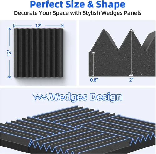 Vista 4 de Paquete de 36 paneles de espuma a prueba de sonido para pared con autoadhesivo, paneles acústicos de alta densidad de 2 x 12 x 12 pulgadas, absorben