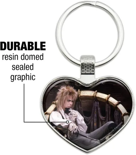Vista 3 de GRAPHICS & MORE Llavero de metal con texto en inglés "Goblin King Jareth From The Labyrinth Sitting on Throne", diseño de David Bowie, Cromado