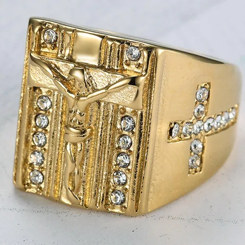 Vista 2 de Joyeros Jude - Anillo de acero inoxidable con cruz cristiana de Jesús