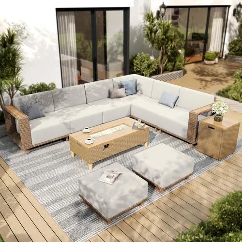 Vista 17 de SUNSHINE VALLEY 8 muebles seccionales de patio con cojín de 10 pulgadas de Beige-seccional
