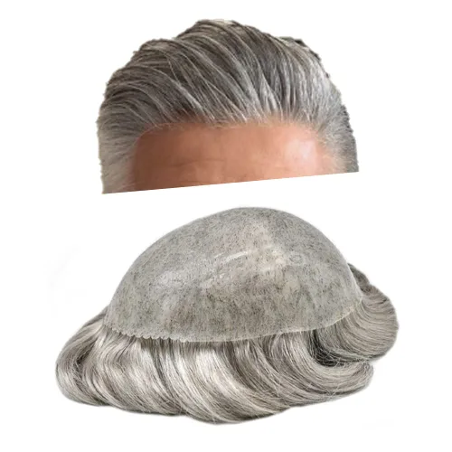 Vista 52 de Toupee para hombre 100% cabello humano real tupé para hombres 0.004 in piel de poliuretano para hombre, sistema de reemplazo de piezas de pelo