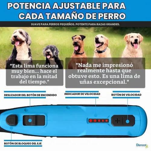Vista 5 de Diamondg Molinillo de uñas inalámbrico para perros con sonido silencioso y punta LED para perros grandes y pequeños, 4 horas de funcionamiento 003