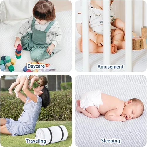 Vista 7 de Pack and Play - Colchón con correa, 1.25 pulgadas Fits L38xW26 playards. High-density foam, firm & soft. Breathable waterproof cover, zip-off