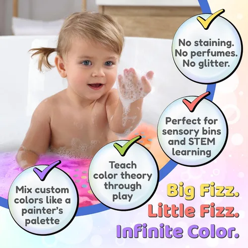 Vista 3 de Color MyBath - Tabletas de color de baño para niños, tarro de 300 unidades, cambio de color, no tóxico, no mancha, sin fragancia, mezcla tu propio