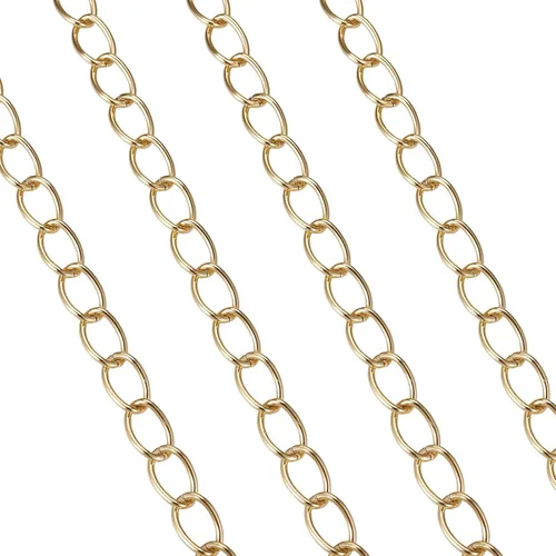 Vista 3 de FASHEWELRY Cadena de eslabones de aluminio de 16.4 pies sin soldar, rollo de cadenas de eslabones dorados con carrete para hacer collares, joyas