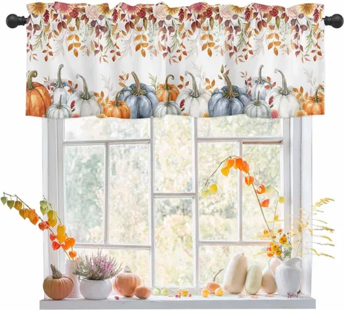Vista 11 de Cenefa de cortina con lazo rojo de Navidad para ventanas, sala de estar, cocina, baño, granja, bolas de Navidad de acuarela con diseño de bayas