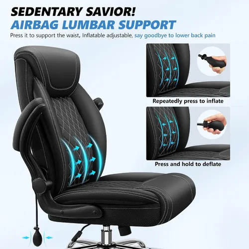 Vista 4 de Silla de oficina, silla de escritorio ergonómica grande y alta, silla ejecutiva de cuero para computadora con soporte lumbar ajustable, cómoda silla