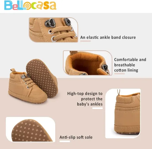 Vista 3 de Zapatos para bebés y niñas, tenis de tobillo alto, antideslizantes, suela suave, para niños pequeños, recién nacidos, primeros pasos, zapatos de cuna