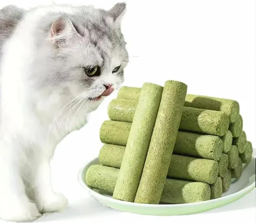 Vista 3 de Meowly Palitos de hierba de gato de 3.88 oz para gatos, palitos de hierba natural con sabor a pollo para limpieza de dientes y remedio para bolas